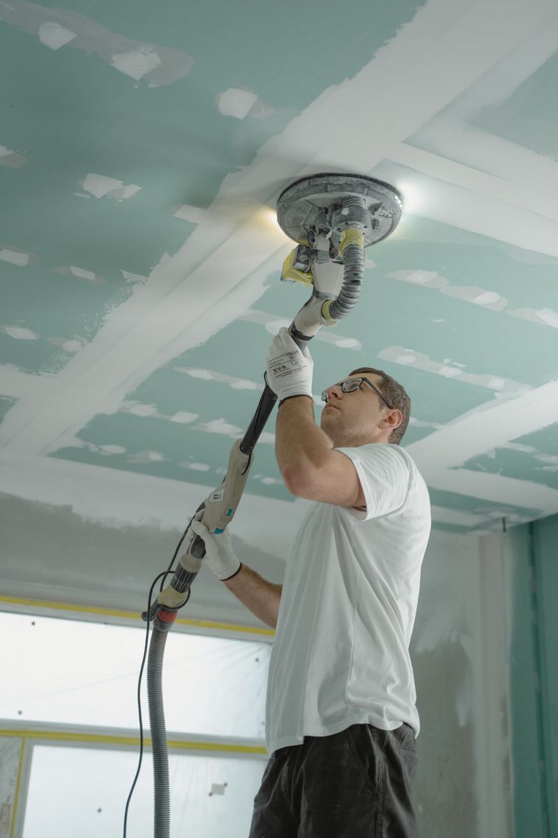 Sanding a drywall ceiling with an industrial tool