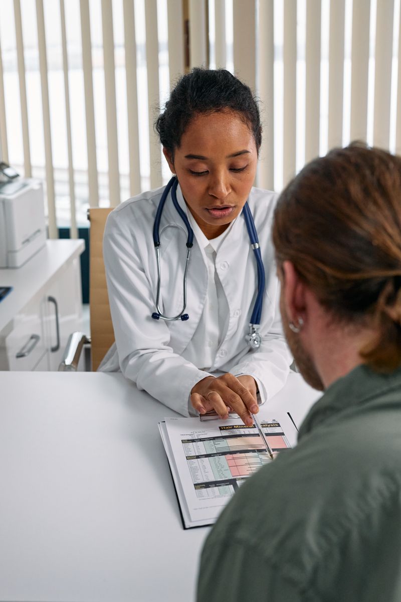 Doctor talking a patient through their care plan on a clipboard