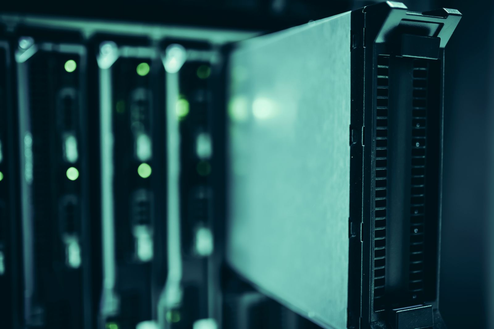 Close-up of server racks in a data centre showing modern technology infrastructure