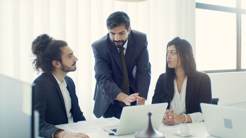 Team discussing a client infrastructure project